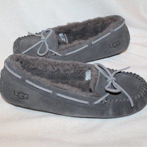 NEW UGG‎ WOMEN'S BELLA SUEDE SHEARLING TIE SLIP ON SLIPPERS GRAY